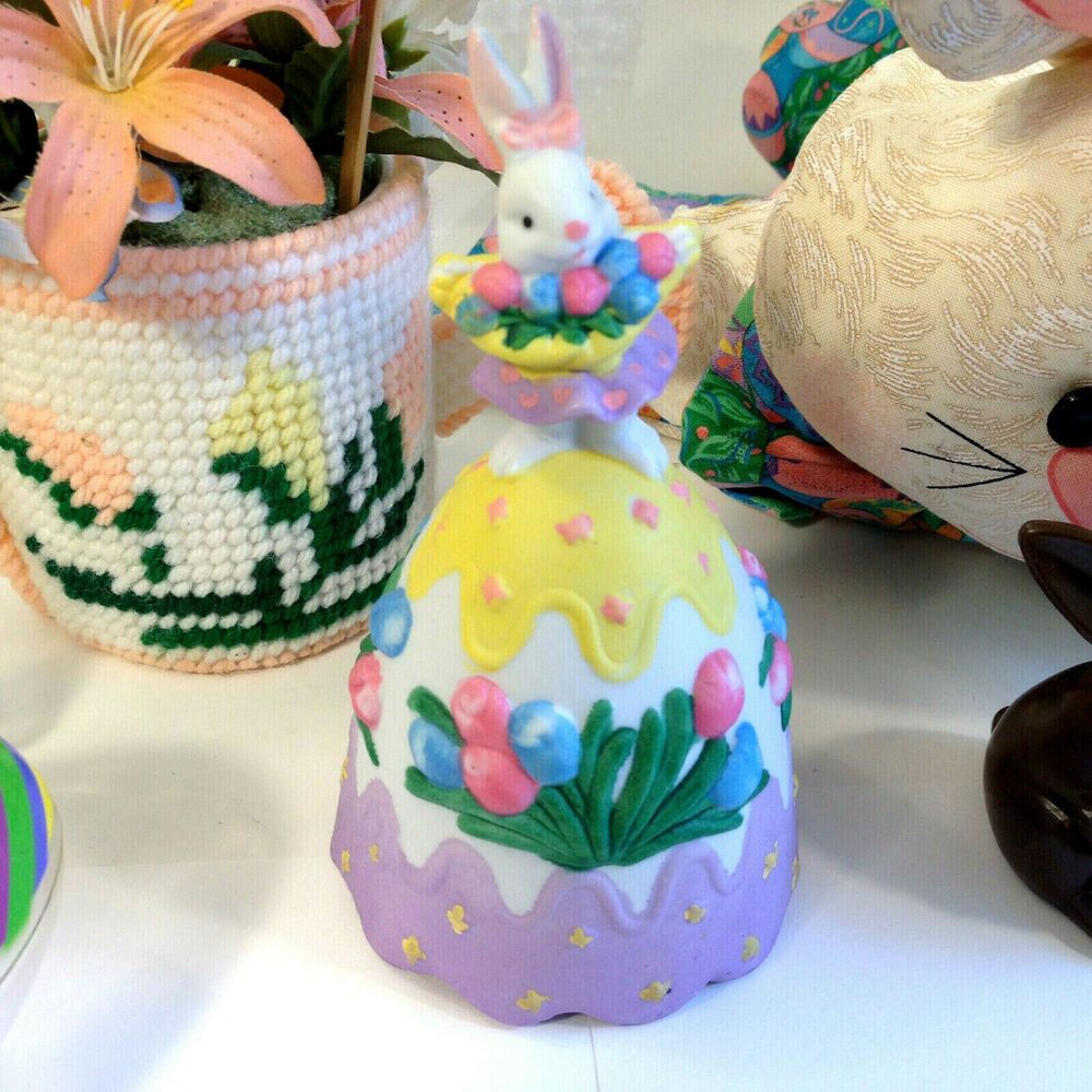 Vintage Easter Decorations Lot 7 Items Rabbit Eggs Flowers LOOK - Picture 4 of 11